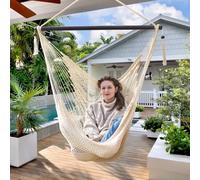 Bathonly Columpios Hamaca, Silla Colgante Caribeña Grande con Barra Separadora, Máximo 150 kg, Columpio Tejido a Mano, Silla Colgante, para Exterior, Interior, Patio, Jardín, Dormitorio, Beige