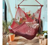 Bathonly Columpios Silla Hamaca, Silla Colgante Caribeña con Barra de Metal Extraíble, Silla Colgante de Jardín, Columpio Colgante de Cuerda XL para Interior y Exterior, Máximo 150 kg, Rojo