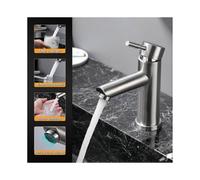 Bathroom Faucet, Single lever basin mixer in 304 Stainless Steel, Modern design of bathroom mixer with PEX hose, adjustable hot and cold basin tap.