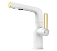 Bathroom Faucet with Pull Out Sprayer, 360° Swivel Lift Basin Faucet, Brass 2 Function Vanity Sink Single Handle Mixer Taps Hot and Cold Water,Chrome (Brushed Gold)