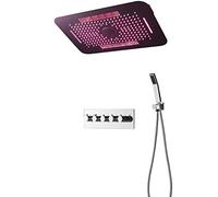 Bathroom Luxury Thermostatic Shower System 710x430mm LED Stainless Steel Shower Faucet Set Multifunction Remote Control 64 Color Shower Combo Set with 3 Mode Shower Head