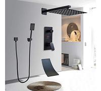 Bathroom Matte Shower Faucet Set Digital Cold and Hot Mixer Tap 3 Ways Waterfall Tub Spout Bathroom Faucets para-8_Inch,