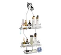 Bathroom Organizer Hanging Shower Caddy: Over Shower Head Shelf for Inside the Bath - Extra Long Rack for Tall Showerhead - Silver