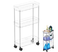 Bathroom Rolling Car, Small Kitchen Trolley, Storage Trolley on Wheels, Multifunctional Tiered Storage Rack, Sturdy and Portable Design, Ideal for Bathroom, Living Room 2 and 3 Tiers
