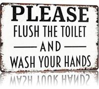 Bathroom Rules Humor Sign Please Flush The Toilet and Wash Your Hands Vintage Aluminum Metal Tin Sign Retro Style (8 X 12 in)