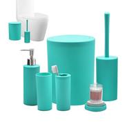 Bathroom Set, 7-Piece Lotion and Soap Dispenser Trash Can Set, Space-Saving Countertop Bath Products for Restroom, Travel, Vacation, Hotel, Outdoor, and Home Use, Stylish and Functional Design, 800g