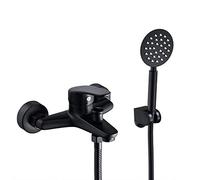Bathroom Shower Mixer Taps with Hand Held Shower Black Brass with Shower Head and Hose Set Wall Filler Bath Tap-A