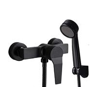 Bathroom Shower Mixer Taps with Hand Held Shower Brass Black Single Lever Shower Head and Hose Set Wall Filler Bath Tap-B_Under