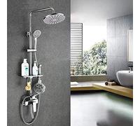 Bathroom Shower System Rain Shower Set with 9" Shower Head and Hand Held Shower System with Shelf for Bath Bar Shower Adjustable Chrome