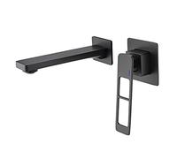 Bathroom Sink Faucet Concealed, Single Handle 2 Hole Square Basin Faucet High Flow Brass Vanity Faucets with Hot and Cold Water, Easy to Install,Black
