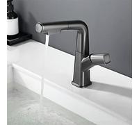Bathroom Sink Faucet with Pull out Sprayer,360° Swivel spout 2 Water Modes,liftable,Single Lever Brass Bathroom Mixer Tap,Basin Mixer Tap Hot and Cold Water Sink taps,Gun Gray