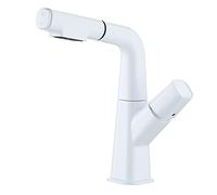 Bathroom Sink Faucet with Pull out Sprayer,360° Swivel spout 2 Water Modes,liftable,Single Lever Brass Bathroom Mixer Tap,Basin Mixer Tap Hot and Cold Water Sink taps,White