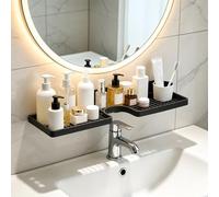 Bathroom Sink Shelf Over Faucet, Behind The Faucet Sink Organizer, Smart Sinks Organizer, Over The Sinks Shelf Bathroom, No Drill Compact Countertop Stand for Kitchen, Bathrooms, Shower (Black-B)