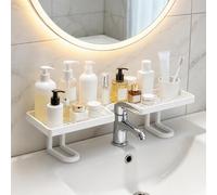 Bathroom Sink Shelf Over Faucet, Behind The Faucet Sink Organizer, Smart Sinks Organizer, Over The Sinks Shelf Bathroom, No Drill Compact Countertop Stand for Kitchen, Bathrooms, Shower (White-A)