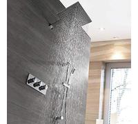 Bathroom Sink Taps, Concealed Shower Faucet Shower Set Into The Wall Type Hot and Cold Two Function with Lifting Rod Square Top Spray Beautiful Practical Bathroom Fixtures