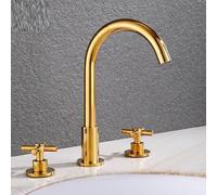 Bathroom Split Three-Hole Basin Faucet washbasin Double Handle Hot and Cold Water Faucet Black, Cross Handwheel Gold Large Curve