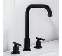 Bathroom Split Three-Hole Basin Faucet washbasin Double-Handle Hot and Cold Water Faucet Black, One-Word Handwheel Black Seven-Character Model