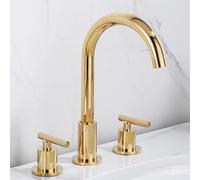 Bathroom Split Three-Hole Basin Faucet washbasin Double-Handle Hot and Cold Water Faucet Black, Slotted Handwheel Gold Big Bend