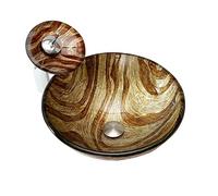 Bathroom Vessel Sink Round Tempered Glass Waterfall Faucet Set Chrome Pop Up Drain Artistic Sink Basin Bowl Set Countertop Installation