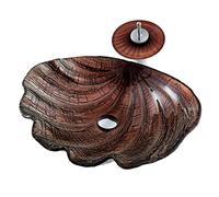 Bathroom Vessel Sink,Shell Shape Artistic Vanity Sinks,19" Tempered Glass Sink with Waterfall Faucet and Pop Up Drain, Counter Top Installation (C C)