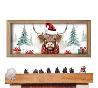 Bathroom Wall Art - 40x18x1.5cm Rustic Wood Highland Cow Sign for Restroom, Living Room Accent with Animal Design, Farmhouse Wall Decor for Kitchen, Cafe, Bookshelves, Hanging Display Piece