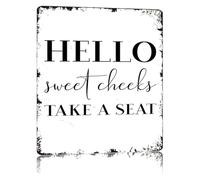Bathroom Wall-Art Hello Sweet Cheeks Take a Seat Humorous Metal Tin Sign for Restroom Decor Vintage Style Sign 8 X 12 in