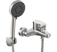 Bathtub Faucet Shower Set Stainless Steel Brushed Tub Faucet Hand Shower with 5 Functions Shower Faucet Hot and Cold Water Mixing Valve Bath Tap Wall-Mounted Supercharge Tub Tap