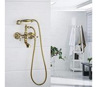 Bathtub Faucet Shower Set Wall Mounted Mixer Double Handles Golden with Hand Holder Shower Bathtub Tap Basin Faucets