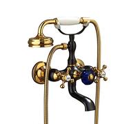 Bathtub Faucet with Hand Shower Wall Mounted Telephone Shape Shower Set Double Cross Handle Tub Filler Faucet with Hot and Cold Water Easy to Install