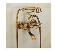 Bathtub Faucet with Hand Shower Wall Mounted Telephone Shape Shower Set Double Cross Handle Tub Filler Faucet with Hot and Cold Water