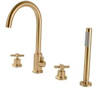 Bathtub Faucet with Shower, Black/Gold/Chrome Bath Mixer Bathroom Shower Faucet Waterfall Brass Valve Bath Shower Mixer Taps Two Handles Four Holes Bathtub Taps Set,Gold