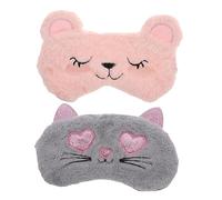 BATHVEVE 2 piezas Máscara de Ojos de Felpa para Aislante de Luz para y Descanso Diseño de Animales Adorable Oso Tímido Gato Gris Corazón