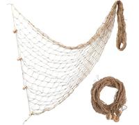 BATHVEVE 2 Piezas para Colgar Estilo Mediterráneo de Red de Pesca Cuerda de Algodón y Madera en Salas y Restaurantes para Uso Interior y Exterior