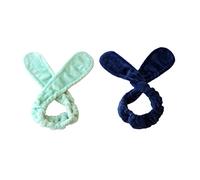 BATHVEVE 2piezas Diadema De Conejo De Peluche Para Mujer Tocados Ajustables y Flexibles Verde y Marino Accesorios Para Cabello Que Absorben Agua y Sudor