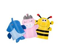 BATHVEVE 3 Guantes Exfoliantes de Algodón para Baño con Diseño Infantil para Niños, Elimina Grasa y Células Muertas, Fácil de Limpiar y Secar