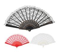 BATHVEVE 3piezas Abanico De Encaje De Mano Estilo Japonés Vintage para Fiestas De Disfraces Bodas y Festivales Abanico De Encaje para Diario