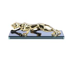 BATHVEVE Adorno para Coche Forma Leopardo Dorado con Base Decoración Interior de Auto Aleación de Zinc Símbolo de Prosperidad para Oficina y Vehículo