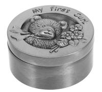 BATHVEVE Caja Redonda y Fácil de Manejar de Metal para Almacenamiento de Cortes de Pelo de Ñiño Diseño de Oso, Superficie Lisa para Recuerdos Infantiles