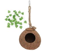 BATHVEVE Casa para Reptiles y Pequeños Animales Cabaña Verde de Cáscara Natural y Cuerda de Cáñamo, Refugio Natural Que Calma Emociones en Suministros para Mascotas