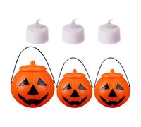 BATHVEVE Linterna Portátil de Calabaza Naranja para Halloween, Luz Decorativa Creativa de Plástico Tapa, Cubo de Dulces para Ambiente Festivo Infantil