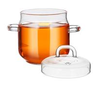 BATHVEVE Olla de Vidrio Resistente al Calor con Tapa 350 Ml Mediana Recipiente para Cocinar al Vapor Sopa y Huevos Utensilio Multifuncional para Cocina y Hogar