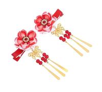 BATHVEVE Pinzas Pelo Japonesas Flores y Campanas Rojas, Par Único, Estilo Kimono, Accesorio Retro Para Mujeres y Niñas, Uso Diario y Fiestas, Sin Borlas Ni Accesorios Adicionales