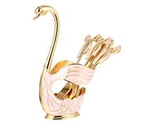 BATHVEVE Tenedores de Postre y Fruta de Aleación de Zinc, Set de 7 Piezas Diseño Cisne Dorado y Blanco, Tamaño Delicado para Aperitivos y Pasteles, Vajilla para Hogar, Fiestas y Cocina