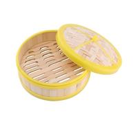 BATHVEVE Vaporera de Bambú de 1 Nivel con Tapa, Cesta de Vapor para Cocinar Bollos y Verduras, Material Plástico y Bambú, Tamaño 20 Cm, Adecuado para Uso en Casa