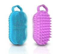 Bathwe 2 paquetes de limpiador corporal de silicona, 2 en 1 para ducha y champú para cuero cabelludo, cepillo masajeador para secado y húmedo, accesorio exfoliante de baño para hombres y mujeres