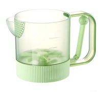 Batidor automático de huevos con colador integrado y taza medidora, batidor de mano de 450 ml para masa de crema de huevos, herramienta ergonómica para hornear de cocina (verde)