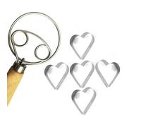 Batidor danés de acero inoxidable con 5 formas de corazón, batidor multifuncional para hornear pan, masa madre y masa de pizza, ayudante de cocina con diseño de escoba en espiral y mango de madera |