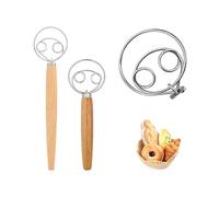 Batidor danés para masa de acero inoxidable, batidor para masa de pan, estilo holandés, mezclador manual con mango de madera, utensilios de cocina para panadería y preparación de panes