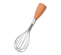Batidor de acero inoxidable con construcción de alambre denso y mango de madera para resultados consistentes de mezcla de huevos y mantequilla