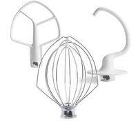 Batidor de alambre K5AWW, batidor plano K5AB, gancho for masa K5ADH C, compatible con batidoras verticales Kitchenaid K5, KSM50 y KSM5 de 4,8 l con elevación de tazón.